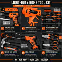 Ensemble d'outils électriques compact de 139 pièces en acier au chrome-vanadium, perceuse sans fil, tournevis, outils à main, embouts de tournevis Phillips