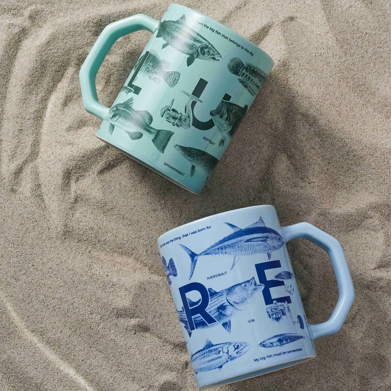 New Design 350ml fishing lure printing ceramic coffee mug ocean souvenir mug