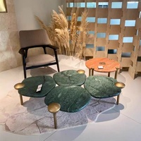 Ensemble de table basse haut de gamme plateau en pierre de travertin naturel avec base en acier inoxydable table basse en marbre pour hall de villa et d'hôtel