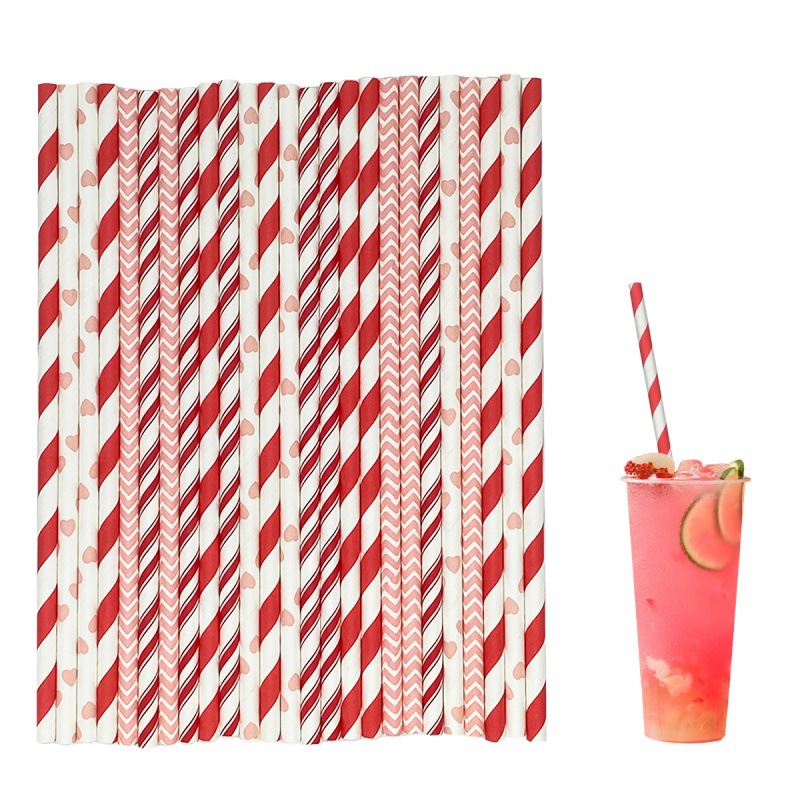 Disposable Color Creative Flat Mouth Bulk Environmentally Friendly Paper Straws for Fruit Juice Dessert Drinks 200 PCS Per Pack
