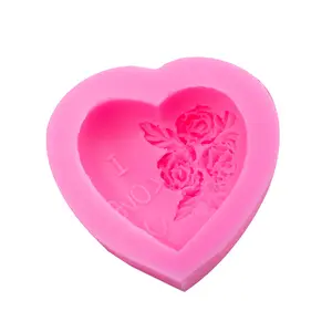 Moule à savon au chocolat en Silicone pour gâteau Fondant, pochoirs 3D en forme de cœur de fleur de Rose, outils de cuisson, vente en gros