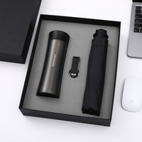 Set de Regalo Empresarial de Lujo con Termo, Paraguas y Libreta, Caja de Regalo Corporativa de 3 Piezas con Logotipo Personalizado para Clientes y Empleados