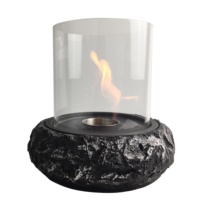 Cheminée à biofuel Bongo moderne en métal imitation pierre béton avec verre borosilicate cylindrique Modèle BGA11039BL