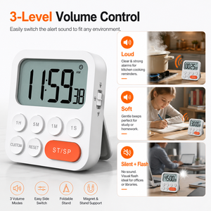 Digital Kitchen <strong>Timer</strong> Magnetic Countdown Clock Loud Alarm Visual Cooking <strong>Timer</strong> For Classroom Study Office Gym Use - Product Image 3
