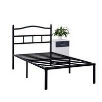 King-Size-Metallplattformbettgestell mit Kopfteil und Lattenrost, robustes Stahlbettgestell in mattschwarzem Finish