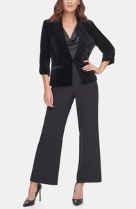 Customized New Fashion High Quality Classic V Neck Long Sleeves Hidden Breasted Fitted <strong>Black</strong> <strong>Velvet</strong> Blazer <strong>Jacket</strong> for Women - Product Image 4