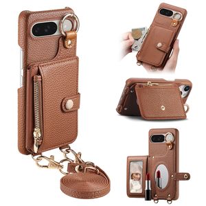 Étui portefeuille à bandoulière en cuir de litchi pour <span class=keywords><strong>Google</strong></span> Pixel Pro <span class=keywords><strong>10</strong></span> XL/9 Pro/9A/S24FE, coque arrière avec miroir - Product Image 6