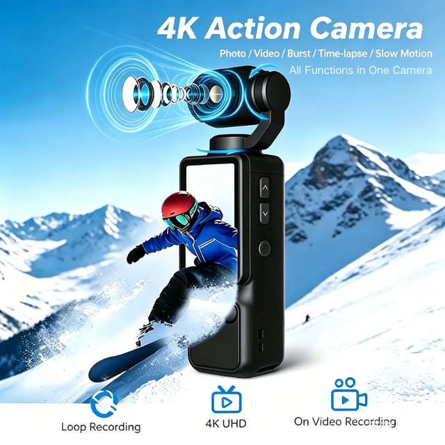 4K Ultra HD Action Camera 10x-20x Optical Zoom MicroSD Portable Vlog Outdoor Bicycle Motorcycle Riding Sports Pocket Camcorder