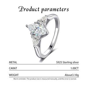 Anillo de Plata de Ley S925 con Moissanita de 1 Quilate, Color D, Corte Marquesa, VVS1, Anillo de Boda para Mujer, Venta al por Mayor de Fábrica - Product Image 3