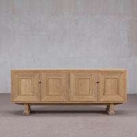 Meuble TV artisanal en bois massif vieilli, style moderne, pour salon, avec détails en panneaux surélevés