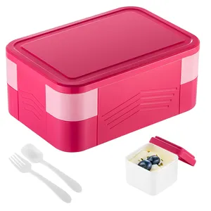 Eco Friendly Bento Box Lunch Box BPA Free Double Layer Plastic for Adults for Kids Paper Box Rectangle Kitchen Food Storage 1-3L