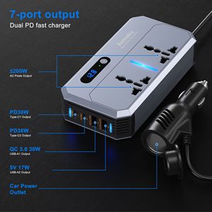Adaptateur onduleur de puissance pour <span class=keywords><strong>camping</strong></span> extérieur 200W, <span class=keywords><strong>chargeur</strong></span> de batterie de véhicule, onduleur intelligent <span class=keywords><strong>12V</strong></span> 24V <span class=keywords><strong>DC</strong></span> vers AC 220V pour voiture - Product Image 2