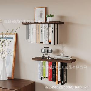 Wooden Floating Bookshelf 2 In 1 <b>Wall</b> <b>Mounted</b> <b>Shelf</b> With Dividers For Organizing Books Magazines Bedroom Desktop Storage - Product Image 1