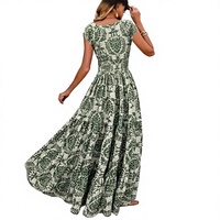 Robe longue tendance 2026 à imprimé floral, col en V, taille cintrée, coupe trapèze, en polyester, style vintage européen-américain, pour l'été