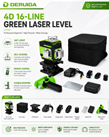 DERUIDA Niveau laser professionnel rotatif 4D 16 lignes, faisceau vert, auto-nivelant 360 degrés, outil à lignes croisées avec télécommande
