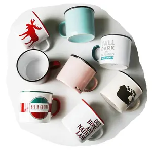 Großhandel personal isierte Mikrowelle sicher benutzer definierte Logo-Druck 350 ml Emaille Lagerfeuer Kaffeetassen Keramik Kaffeetasse