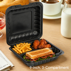 Contenedores de Alimentos Desechables de Plástico MFPP de Alta Calidad, Aptos para Microondas, Ecológicos, con 3 Compartimentos, Nuevo Diseño, Caja para Llevar con Tapa - Product Image 1