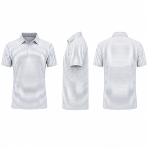 Polo de golf rayé blanc pour homme, manches courtes, séchage rapide, respirant, extensible, vêtements de sport décontractés, polo de golf pour l'extérieur, en stock - Product Image 4