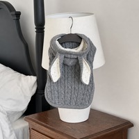 Pull à capuche pour chien avec oreilles de lapin, pour petits chiens, hiver, lavable, gris, tricot torsadé, veste pour animaux de compagnie, vêtements pour animaux