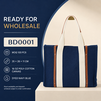 Sac fourre-tout en toile pratique de 16 oz, grande capacité, poignée confortable, tissu durable, expédition rapide pour le travail quotidien et les courses