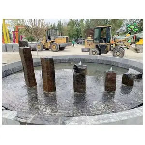 Pilier de fontaines d'eau de colonne de basalte noir de terrasse d'aménagement paysager de jardin