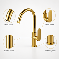 Robinet de lavabo contemporain à poignée unique avec bec haut et courbé, mitigeur de salle de bain pour projets résidentiels et villas