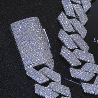Chaîne cubaine Moissanite Hip Hop avec certificat GRA, chaîne Moissanite Iced Out 15 mm en argent sterling 925 pour homme