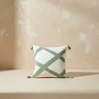 Housse de coussin décorative Buldan en coton réversible brodé, en lin lavé multicolore à motifs de carreaux, 43x43 pouces, pour salon