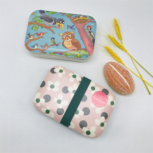 Eco friendly Biodegradable natural bamboo fiber lunch box set kids bento box with band PLA corn starch rice husk lunchbox