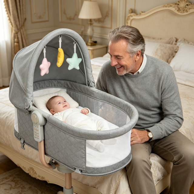 Luxury 3 in 1 Convertible Design Foldable Nursery Rocker Cot Cradle Electric Newborn Soothing Bassinet Baby Swing High Chair