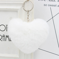 Vente en gros de porte-clés en forme de cœur de 10 cm, pompon mignon et moelleux en fausse fourrure de lapin