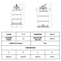 Fabricant de filtres à sable pour piscine D320mm, 1060 GPH avec vanne multiport 5 voies pour piscines de 30-40 m³