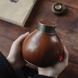 Old Style Gourd <b>Tea</b> <b>Caddy</b> Round With Lid Portable Travel Chinese <b>Tea</b> Ceremony Utensil - Product Image 1