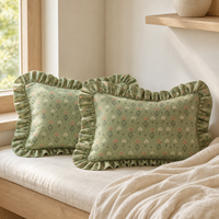 Housse de coussin en coton à volants, imprimé floral vert sauge, style ferme, pour chambre, canapé, décoration intérieure, vente en gros