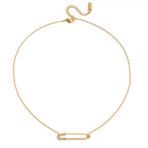 Collares de joyería fina personalizados de acero inoxidable 316L, chapados en oro PVD de 14K y 18K, con colgantes de circonita con clip para mujer. - Product Image 5