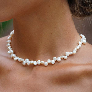 Gargantilla de perlas naturales de agua dulce delicadas para mujer, collar clásico hecho a mano con cuentas de perlas genuinas para mamá, joyería - Product Image 1
