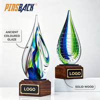Nouveau design, plaque en verre cristal portable personnalisée, trophée gravé au laser en cristal coloré de forme ronde avec base en glaçure Island Hill