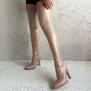 Bottes longues pour femmes à bout carré, imprimé pierre, au-dessus du genou, talon haut, moulantes, sexy, hiver 2021, taille personnalisée 43 - Product Image 1