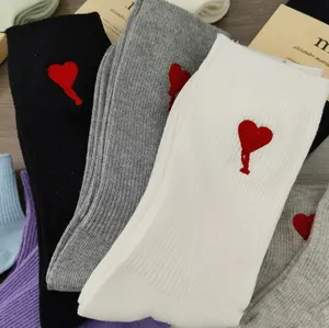 Luxury Designer Peach Heart <b>Black</b> White Gray Double Needle Embroidery <b>Socks</b> Men Women Medium High Tube Casual Breathable Cotton - Product Image 2
