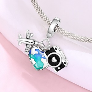 Breloque en argent sterling 925 en forme de moulin à vent, de globe terrestre et d'avion pour bracelets, joncs, pendentifs et perles – Cadeau idéal pour femmes et amies - Product Image 2