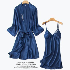Women's High Quality 100% Pure Silk Pajama Set Long Sleeve Satin Robe with Button <strong>Thermal</strong> 2-Pcs Loungewear Includes <strong>Pyjama</strong> - Product Image 5