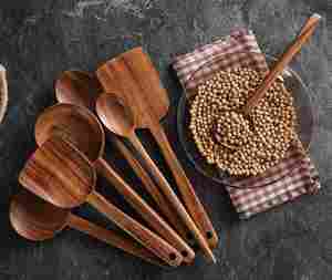 Lot de 6 ustensiles de cuisine en teck, en bois ou en bambou, en bois d'acacia, pour la cuisson - Product Image 3