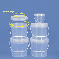 Seau en plastique transparent recyclable de qualité alimentaire avec couvercle à vis, empilable, pour le stockage de fruits et de produits solides, personnalisable de 1L à 25L