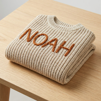 Suéter Personalizado para Bebé con Nombre, Tejido Grueso Color Avena, Jersey de Algodón Bordado a Mano para Recién Nacido, Regalo para Baby Shower