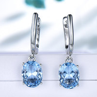 Boucles d'oreilles pendantes ovales en topaze bleu ciel créée, en argent S925, à quatre griffes, pour mariée, usage quotidien, cadeau
