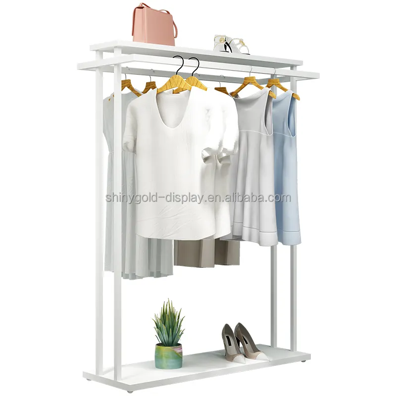 कपड़ों की दुकान कस्टम आकार के कपड़ों की दुकान परिधान प्रदर्शन रैक कपड़े स्टैंड बुटीक सफेद कपड़े बुटीक के लिए रैक