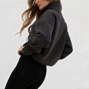 <span class=keywords><strong>Tuta</strong></span> personalizzata da ginnastica Streetwear da <span class=keywords><strong>donna</strong></span> mezza Zip felpa larga in pile di cotone per <span class=keywords><strong>donna</strong></span> - Product Image 5