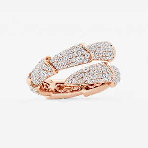 Bague élégante en or blanc ou rose 14K ou 18K avec diamants de laboratoire ronds de 1,50 carat au total, sertie pavé et à double rangée, style bypass - Product Image 2