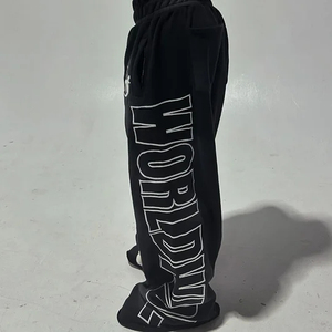 Men's Mid Waist Street Style Breathable Printed Heavyweight Drawstring Sweatpants 100% Cotton <strong>Black</strong> Loose Fit Summer <strong>Pants</strong> - Product Image 3