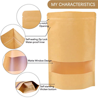 Vente en gros Pochette en papier kraft refermable de qualité alimentaire avec fenêtre transparente personnalisée pour le stockage des aliments